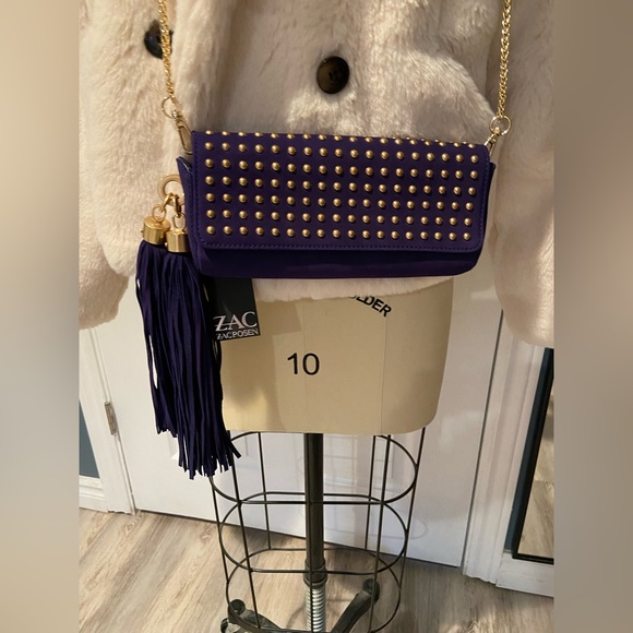 NWT ZAC Zac Posen Claudette Studded Tassels Clutch - Picture 2 of 12